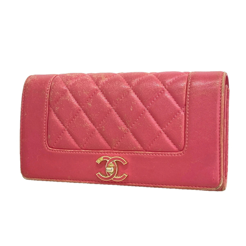 Chanel Mademoiselle Lambskin Long Wallet, Pink, Women's